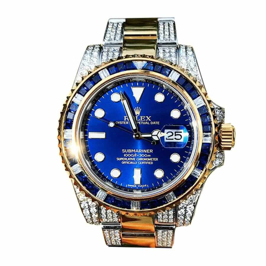 Elegant Rolex Submariner Date 18038 “Iced Out Blue Dial” Exact Duplicate Quality 1110